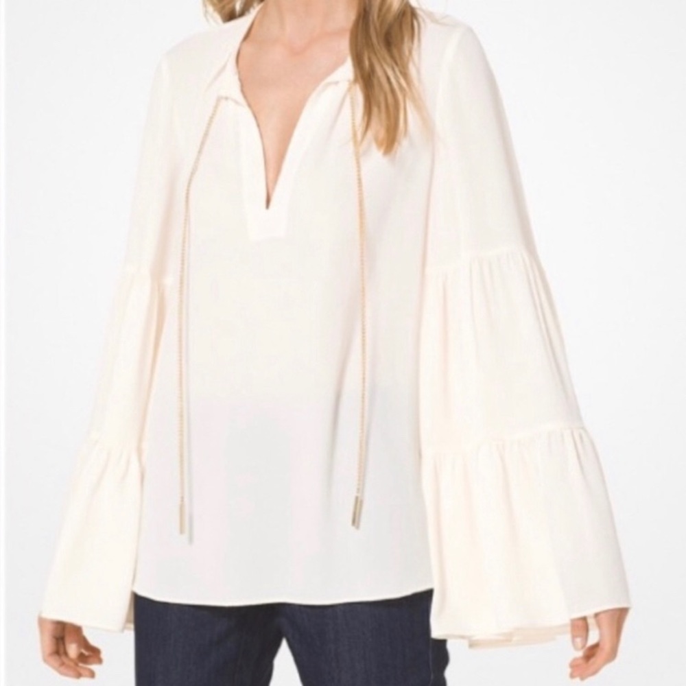 Michael Kors Bone Chainlink Crepe Blouse NWT